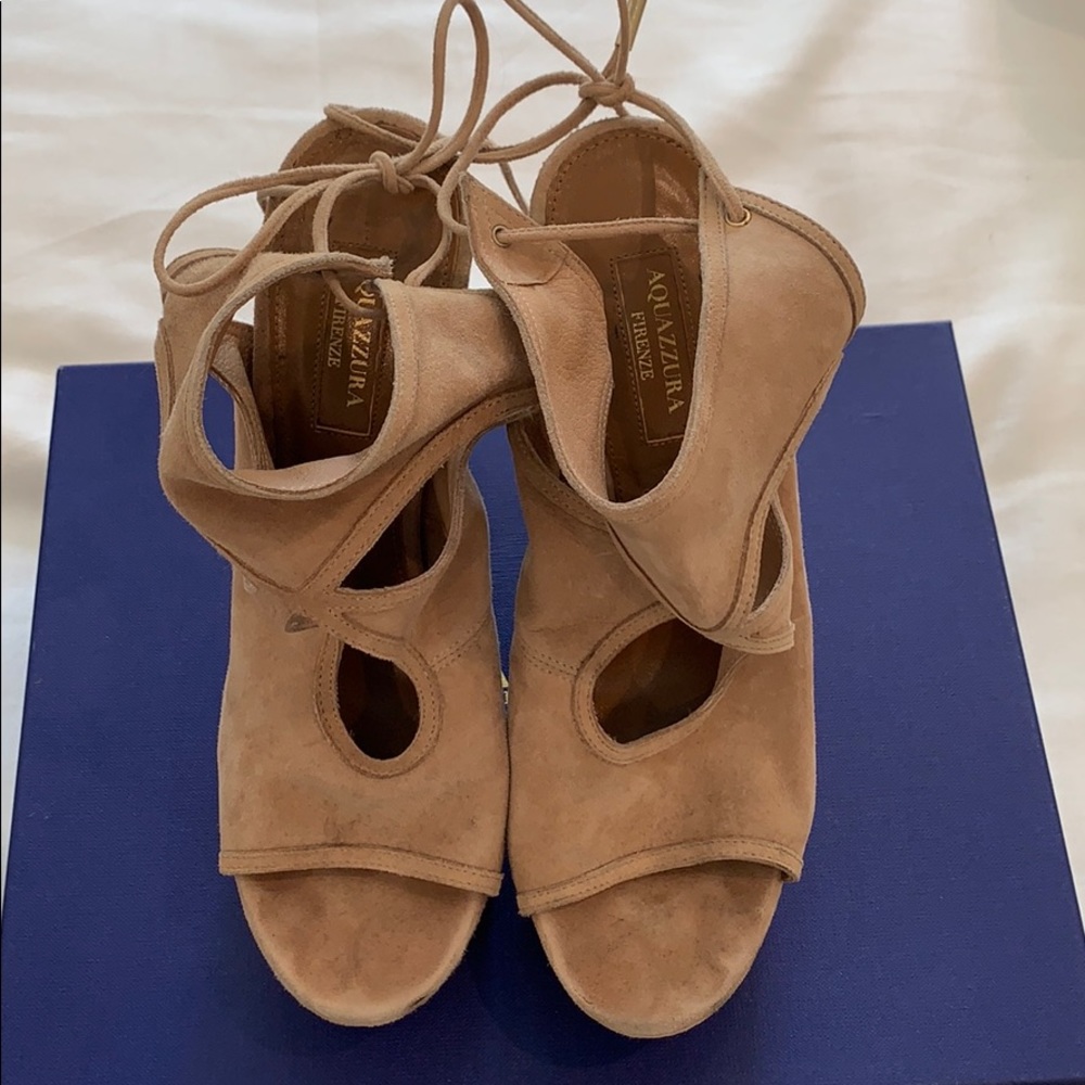 Aquazurra Beige Suede Lace-up Heel (Size: 37.5)